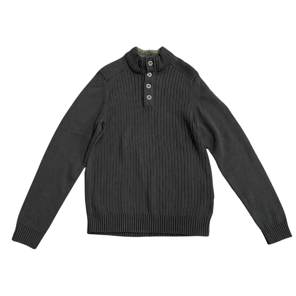 GH Bass & Co Pullover Mock Neck Ribbed Knit Sweater Sherpa Lined L Granpacore